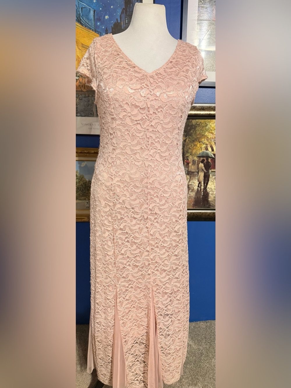 Blush Lace V-Neck Midi Dress with Panel Details by Candalite Petite